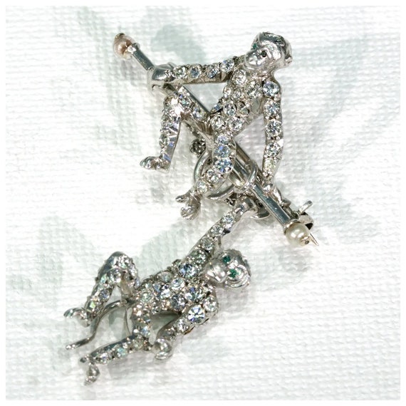 Art Deco Paste Silver Monkey Brooch - image 2