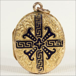Victorian Enameled 15k Gold Locket, Dated 1867