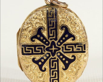 Victorian Enameled 15k Gold Locket, Dated 1867