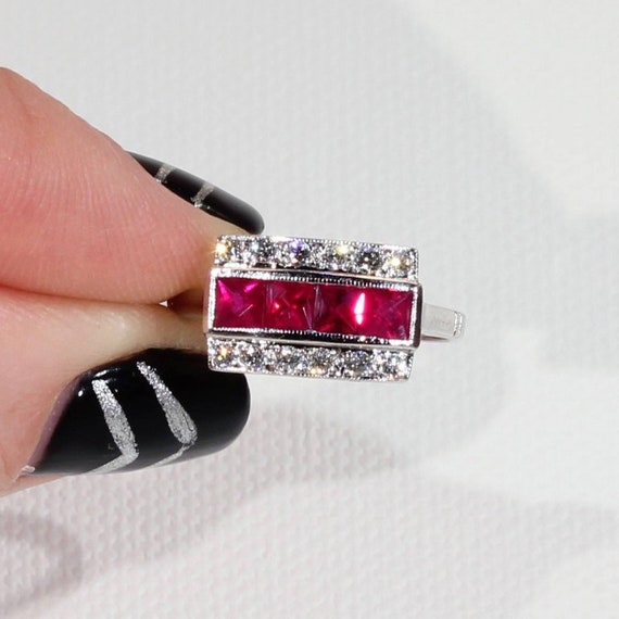 Ruby Diamond White Gold Cocktail Ring Size 6.5 - image 7