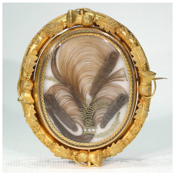 Early Victorian Gold Hair Memorial Brooch Thistle… - image 1