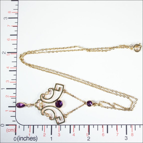 Antique Edwardian Amethyst and Pearl Lavaliere Pe… - image 5