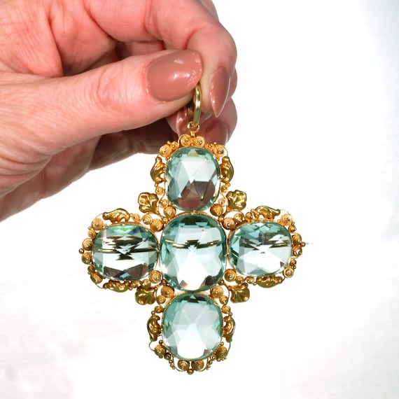 Antique Georgian Cross Paste Gold Pendant - Gem