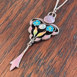 Arts and Crafts Silver Enamel Pendant with Blister Pearl, Circa 1910