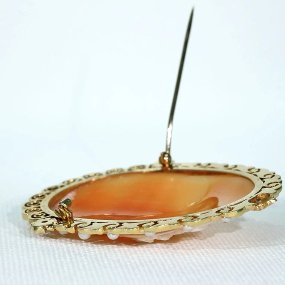 Victorian Cameo Brooch Pin 15k Gold Pearl Diamond… - image 4