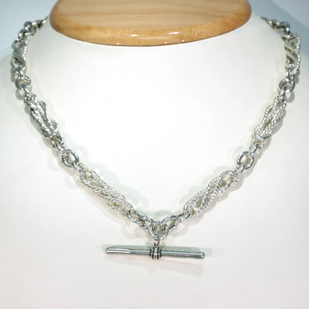 Victorian Silver Watch Chain Intricate Link Necklace - Etsy