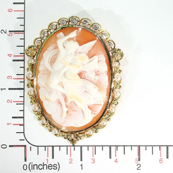 Victorian Cameo Brooch Pin 15k Gold Pearl Diamond… - image 7