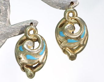 Antique Neoclassical French 18k Gold Blue Enamel Earrings c. 1820