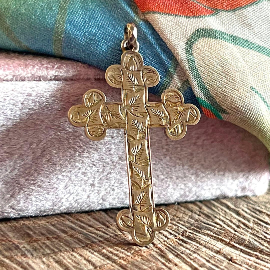 Victorian Cross Pattern Antique Victorian Cross Pendant Gold Engraved, C.1890 - Etsy