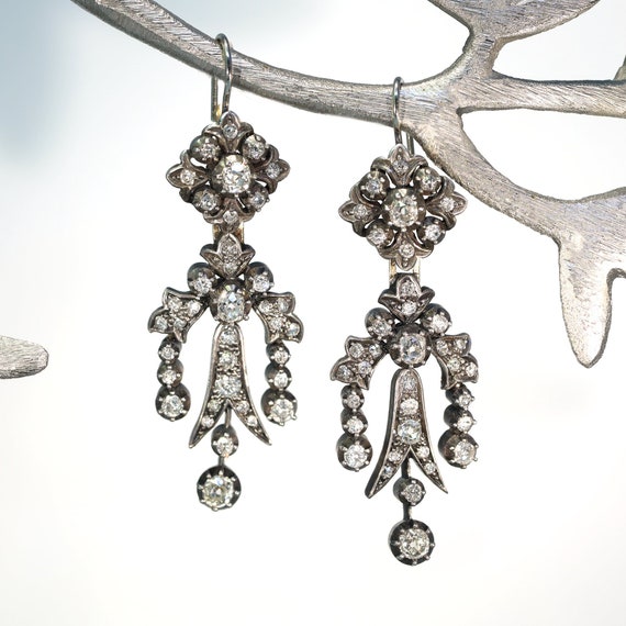 Early Victorian Diamond Night and Day Earrings Bac