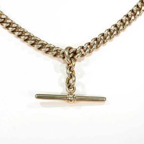 Victorian 9k Gold Watch Chain Necklace Double Alb… - image 3