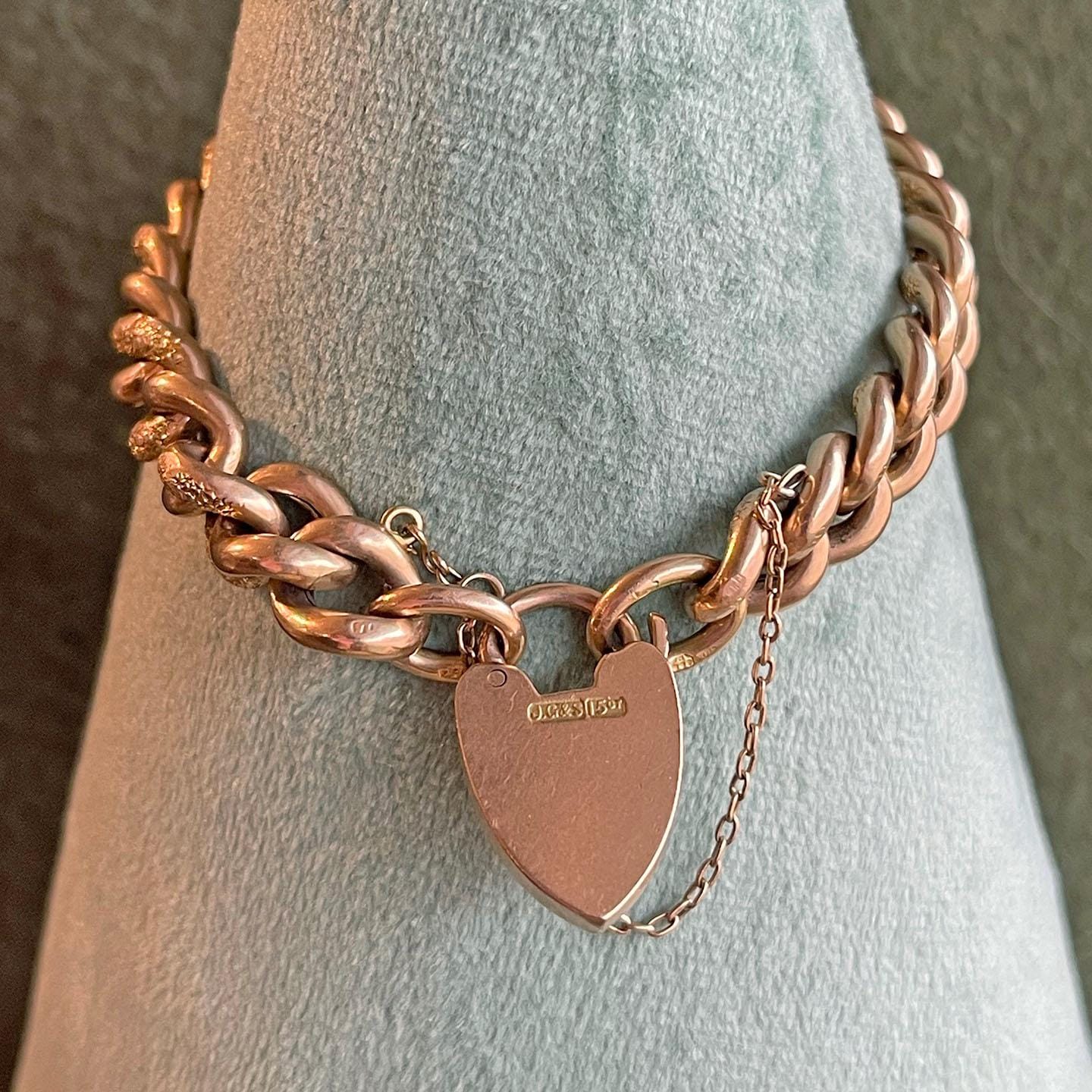 Antique Engraved Curb Link Bracelet, 15k Gold With Heart Lock - Etsy