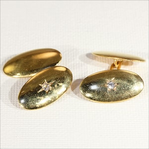Antique Edwardian Classic Mens Diamond Cufflinks in 15k Gold