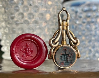 Antique Bloodstone Seal Key Fob Pendant 15k Gold Spinner