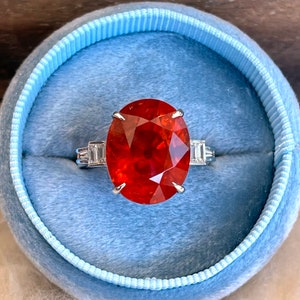Vintage White Gold Spessartine Garnet Diamond Ring Size 7.25