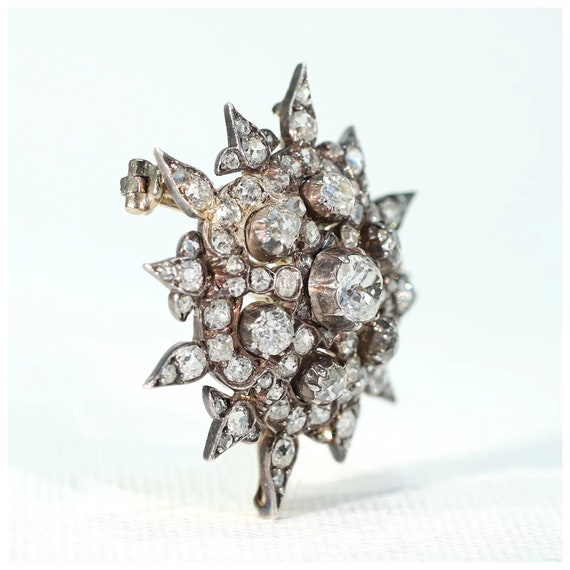 Victorian Starburst Diamond Pendant Brooch 3cttw … - image 2