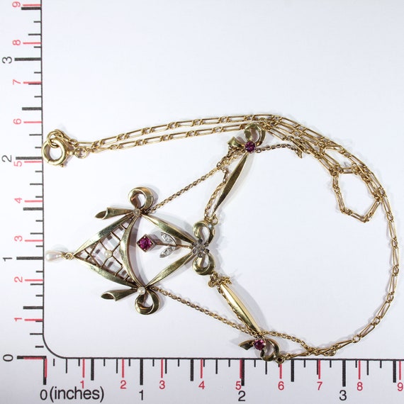 Victorian Gold Silver Ruby Diamond Pearl Necklace - image 7