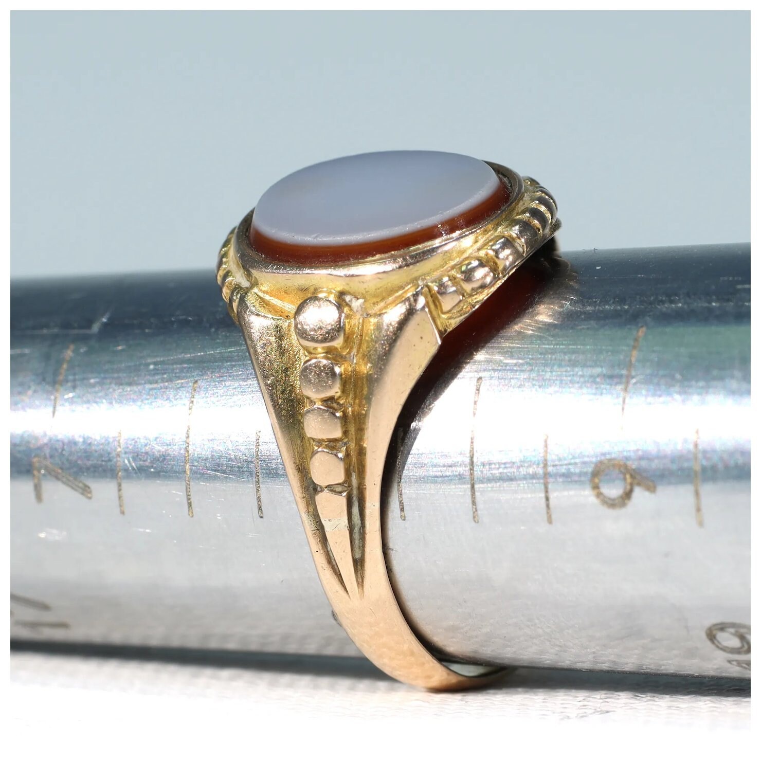 Antique Victorian Sardonyx Gold Signet Ring 1874 Size 8.5