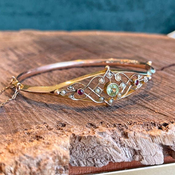 Antique Edwardian Suffragette Bangle Bracelet wit… - image 5