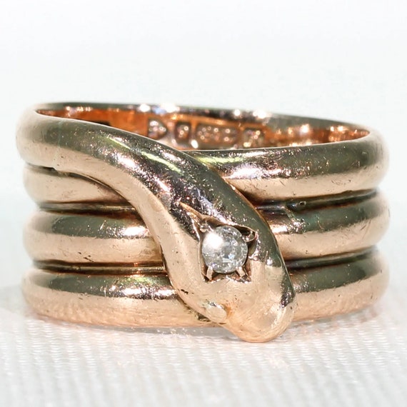 Extra Wide Antique Diamond Snake Ring 9k Gold Siz… - image 1
