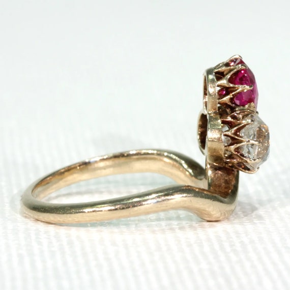 Antique Edwardian Trefoil Ruby Diamond Ring Size … - image 3