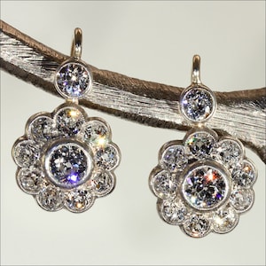 Antiguos pendientes victorianos de diamantes en oro y plata de 15k, 3ctw - VIDEO