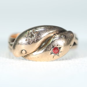 Edwardian Double Snake Ruby Diamond Ring 9k Gold 1912 Size 9