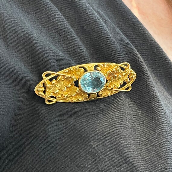 Antique French Art Nouveau Aquamarine and Gold Br… - image 9