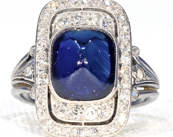 Fantastischer Art Deco Saphir Diamant Ring in Platin Gr. 8.25