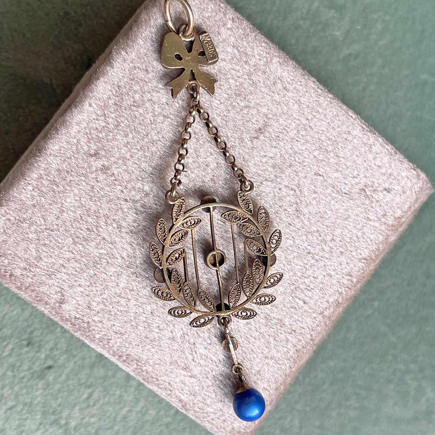 Marius Hammer Norwegian Silver & Enamel Pendant With Bow and