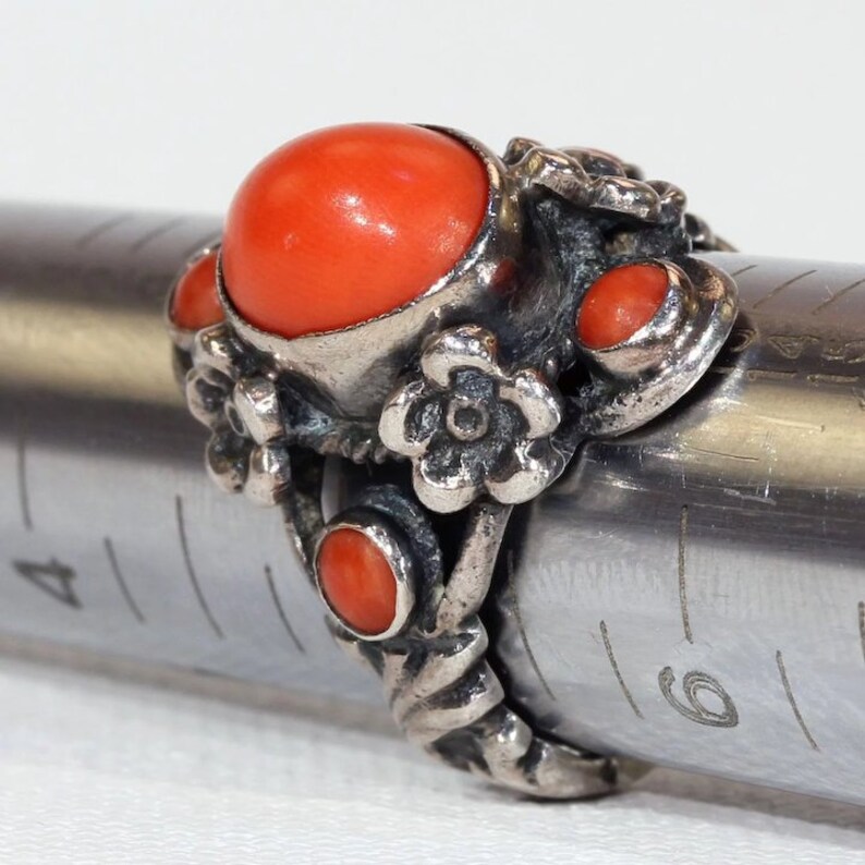 Vintage Austro-hungarian Silver Red Coral Ring Floral Motif - Etsy