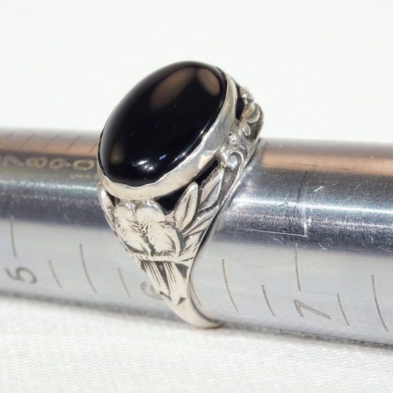 Art Deco Sterling Onyx Love Birds Ring - image 5