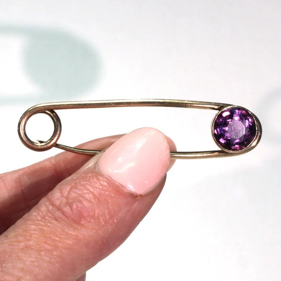 Antique Rose Gold Faceted Amethyst Safety Pin - image 6