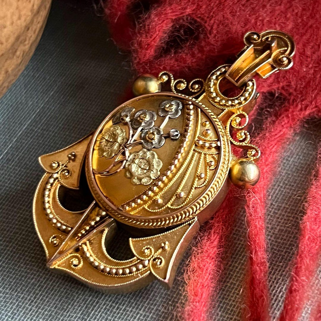 Antique Victorian 15k Gold Locket Pendant Floral Anchor, C.1860 - Etsy