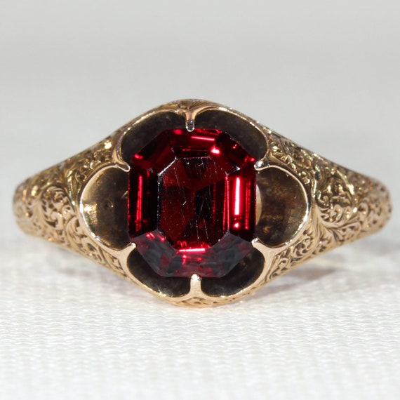 Victorian Faceted Garnet Solitaire RIng