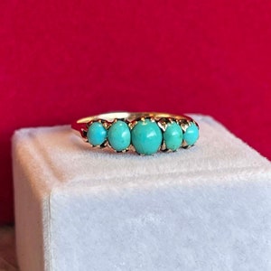 Antique Victorian 5 Turquoise Ring 15k Gold Size 6