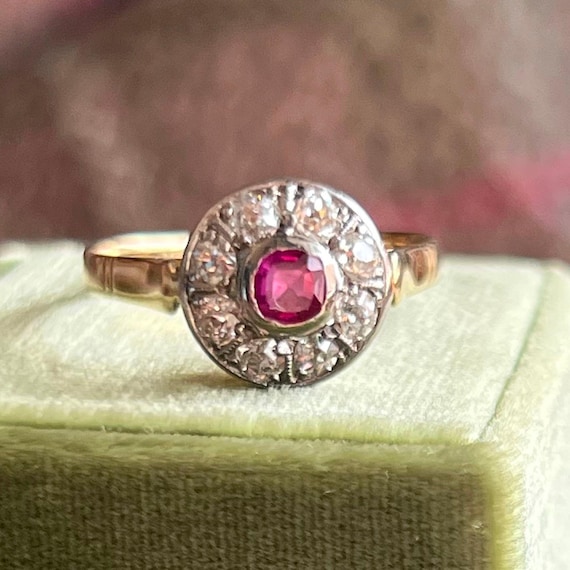 Edwardian Ruby and Diamond Cluster Ring c.1910 - image 1