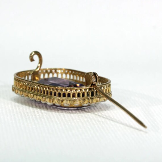 Antique Victorian Amethyst Pearl Brooch Pin Gold - image 4