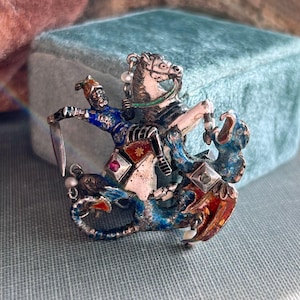 Antique Austro-Hungarian Silver Enamel St. George Pendant with Rubies and Pearls, c. 1880