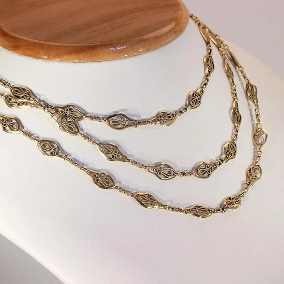 Antique French 47 inch Gold Chain Long Guard - image 3