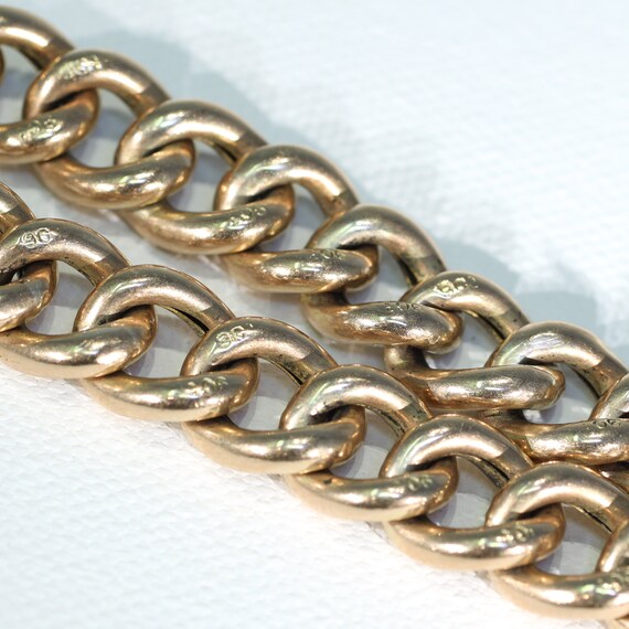 Antique 9k Gold Heart Curb Link Bracelet 7.75" - image 4