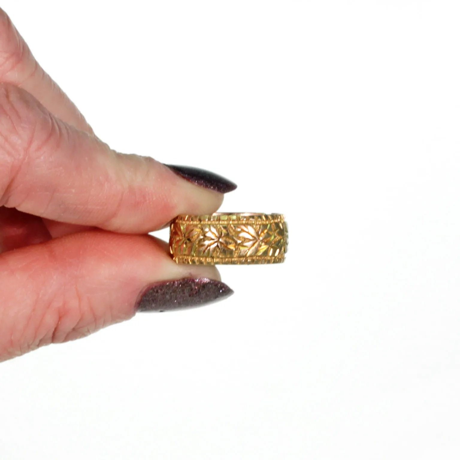 Reserved~victorian Leaves 9k Gold Wedding Band Ring Size 6