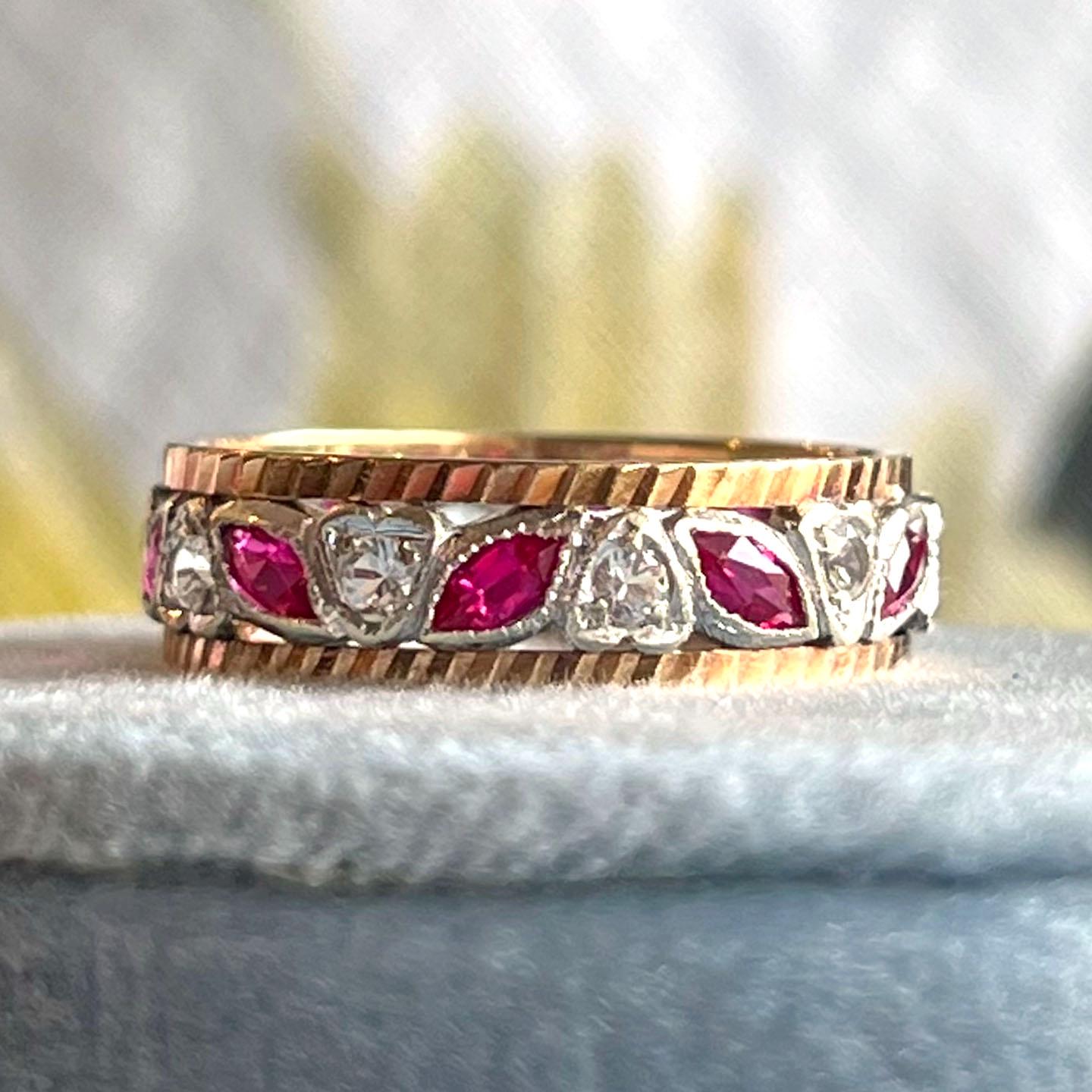Vintage Gold Ruby Diamond Eternity Band Ring Size 8.25 - Etsy
