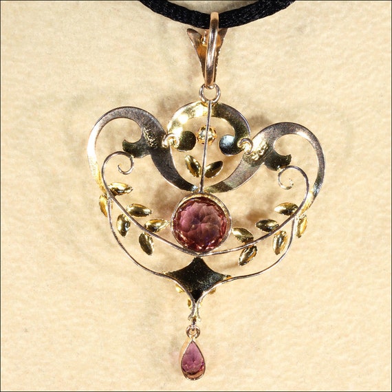 Antique Art Nouveau Amethyst Pendant in 9k Gold, … - image 3