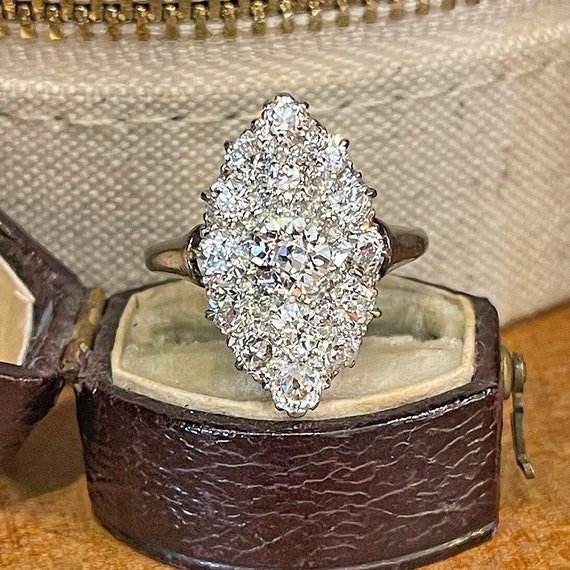 Antique Edwardian Diamond Marquise Ring Platinum … - image 1