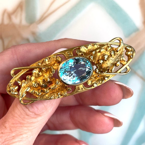Antique French Art Nouveau Aquamarine and Gold Br… - image 8