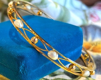 Brazalete antiguo de oro de 9 quilates con perla eduardiana, c. 1910