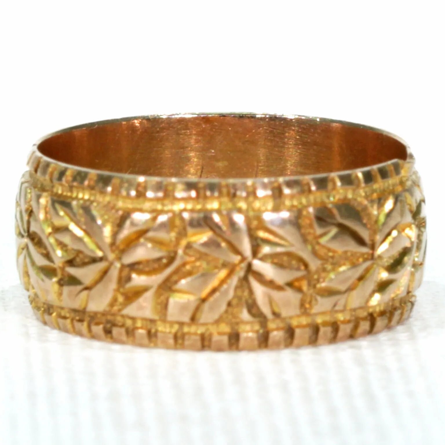 アクセサリー vintage 1960s 9k GOLD BAND RING Reserved~victorian Leaves 9k Gold Wedding Band Ring Size 6