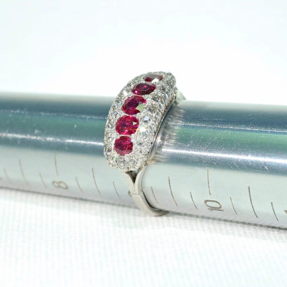 Edwardian Platinum Ruby Diamond Ring Size 9 - image 8