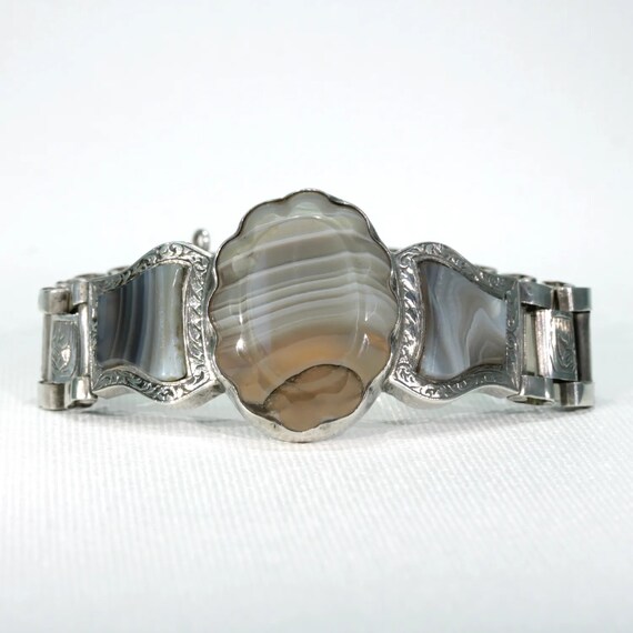 Antique Scottish Agate Bracelet Silver Victorian